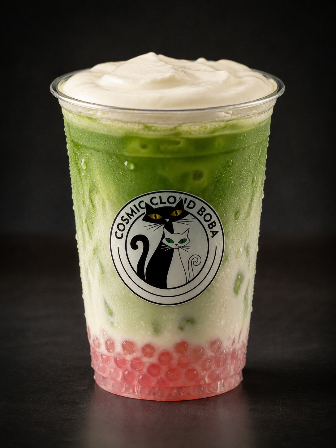 Matcha latte with a vanilla milk cap