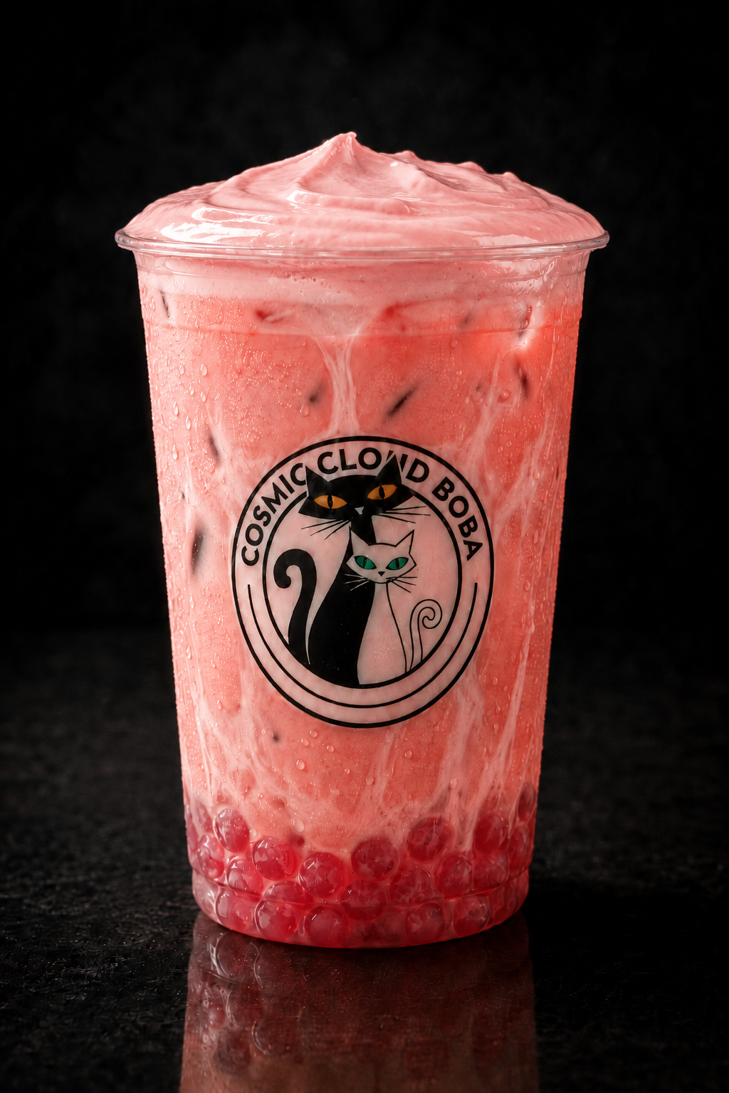 Strawberry milk tea with a strawberry milk cap
